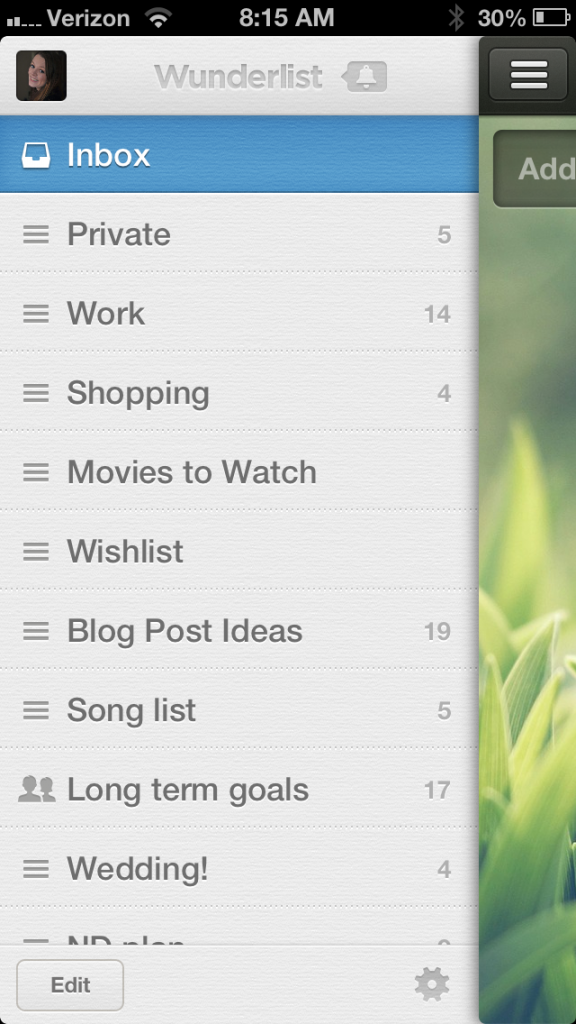 Wunderlist home screen